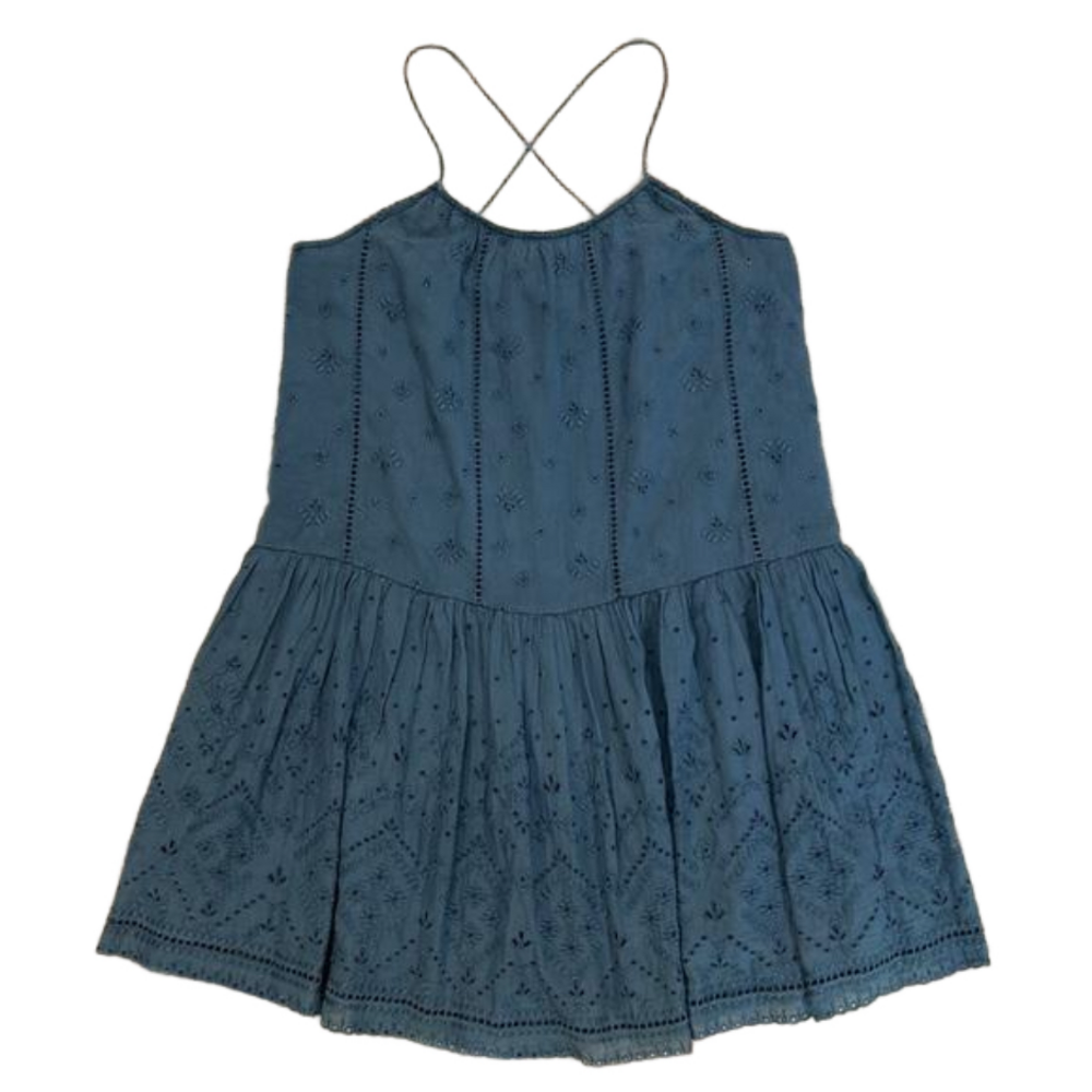 Unsubscribed Dusty Blue Sleeveless Eyelet High Neck Babydoll Dress Size XS